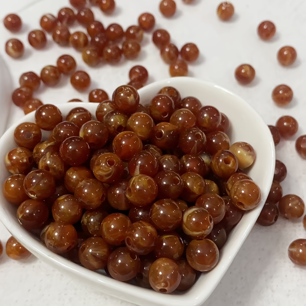 8mm Dark Brown & Two-Tone Imitation Agate Round Spacer Beads